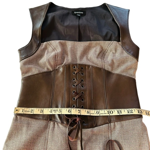 BEBE VINTAGE CORSETED LEATHER TWEED PENCIL DRESS SIZE 4 - Picture 13 of 16